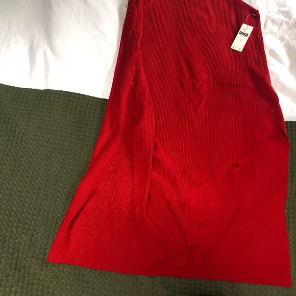 Anthropologie Red Ribbed Mock Neck Midi Dress - Picture 4 of 7